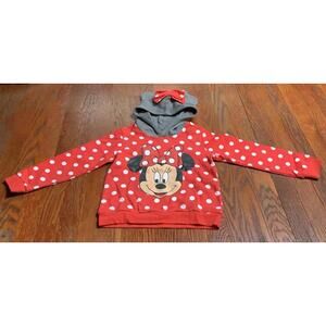 Disney Jr MINNIE MOUSE Red & White Polka Dot Pull On Hoodie Bow on Hoodie Sz 5/6